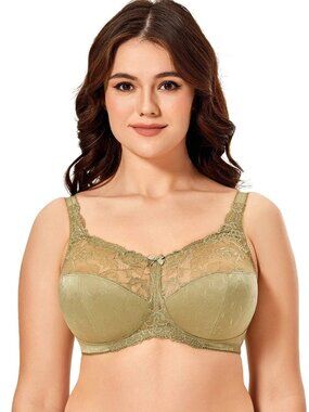DELIMIRA Plus Sz 46 C Womens Wireless Floral Lace Bra in Olive Green